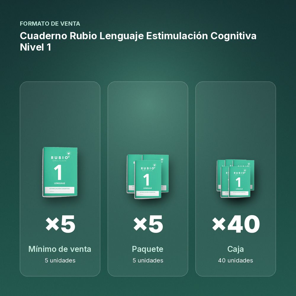 CUADERNO RUBIO LENGUAJE ESTIMULACIÓN COGNITIVA NIVEL 1 - formato de venta: paquete de 5, caja de 40