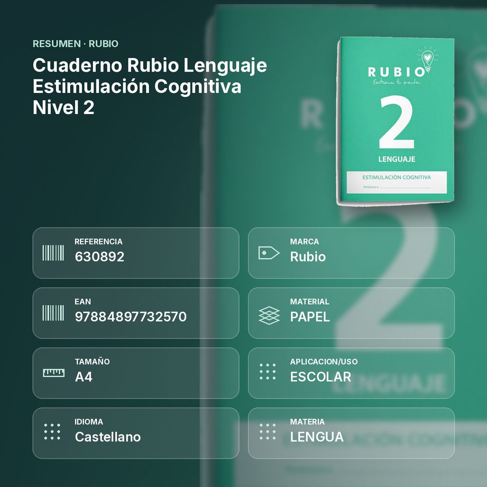CUADERNO RUBIO LENGUAJE ESTIMULACIÓN COGNITIVA NIVEL 2  - resumen de atributos