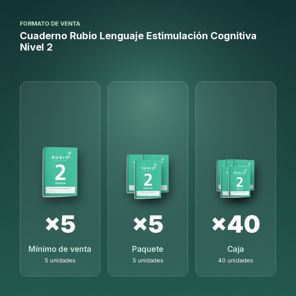 CUADERNO RUBIO LENGUAJE ESTIMULACIÓN COGNITIVA NIVEL 2  - formato de venta: paquete de 5, caja de 40