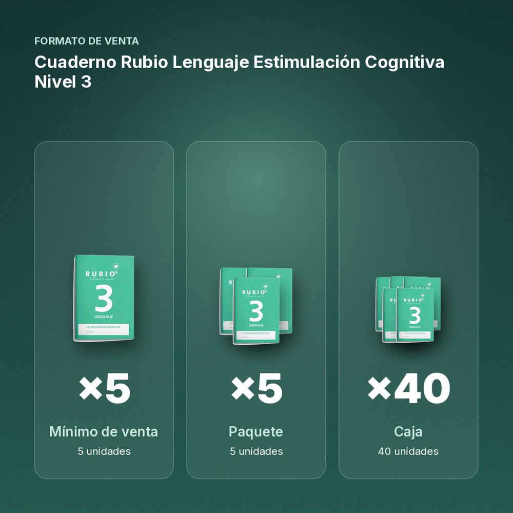 CUADERNO RUBIO LENGUAJE ESTIMULACIÓN COGNITIVA NIVEL 3 - formato de venta: paquete de 5, caja de 40