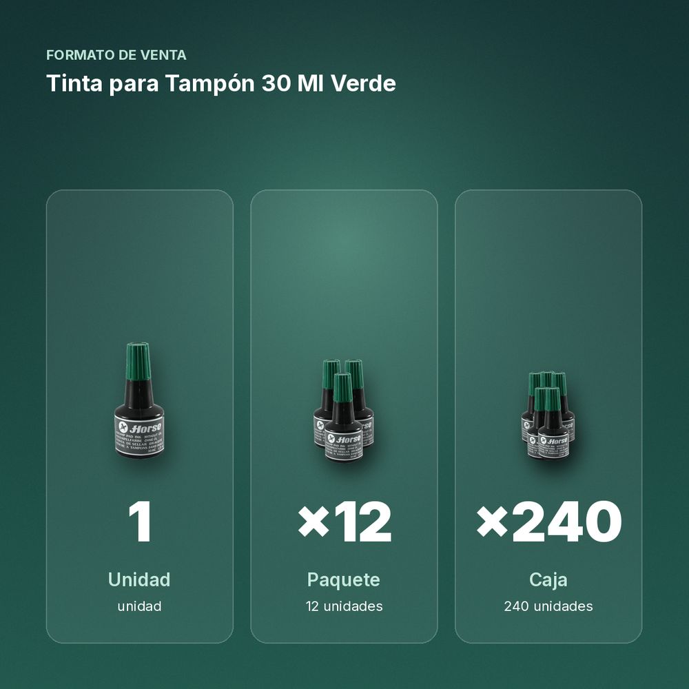 TINTA PARA TAMPÓN 30 ML VERDE - formato de venta: paquete de 12, caja de 240