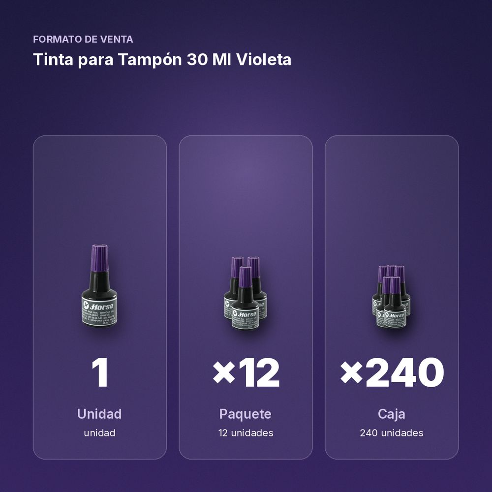 TINTA PARA TAMPÓN 30 ML VIOLETA - formato de venta: paquete de 12, caja de 240