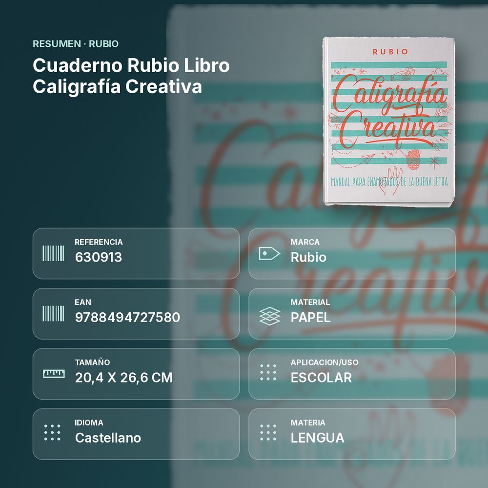 CUADERNO RUBIO LIBRO CALIGRAFÍA CREATIVA - resumen de atributos