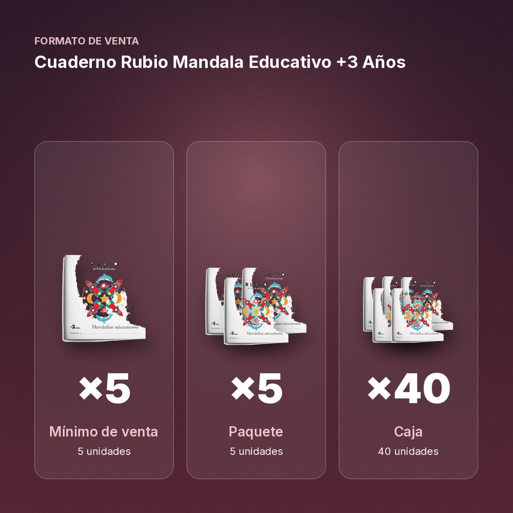 CUADERNO RUBIO MANDALA EDUCATIVO +3 AÑOS - formato de venta: paquete de 5, caja de 40