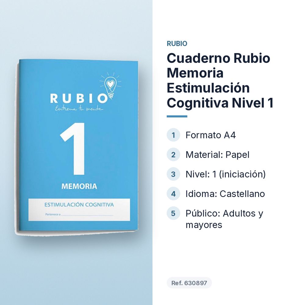 CUADERNO RUBIO MEMORIA ESTIMULACIÓN COGNITIVA NIVEL 1 - características principales