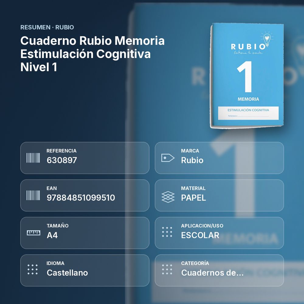 CUADERNO RUBIO MEMORIA ESTIMULACIÓN COGNITIVA NIVEL 1 - resumen de atributos