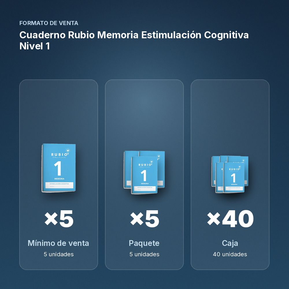CUADERNO RUBIO MEMORIA ESTIMULACIÓN COGNITIVA NIVEL 1 - formato de venta: paquete de 5, caja de 40