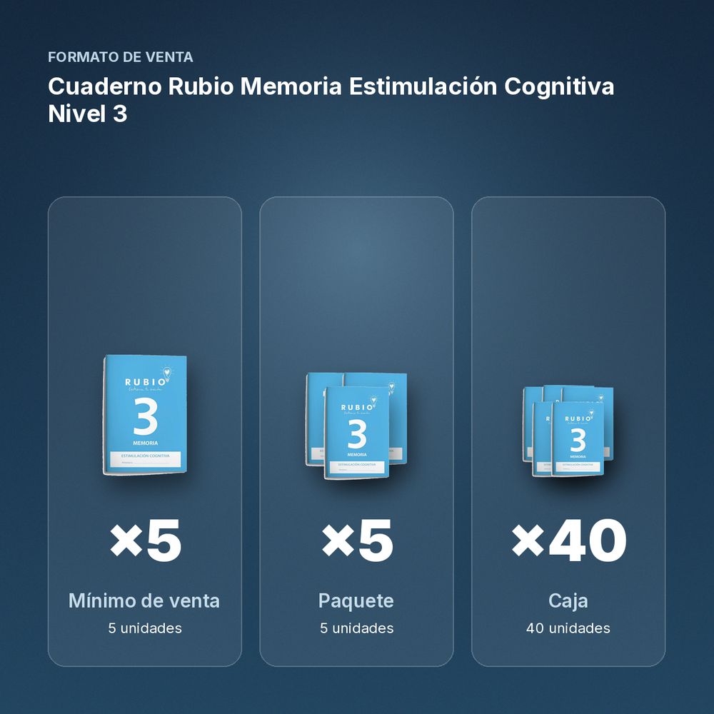 CUADERNO RUBIO MEMORIA ESTIMULACIÓN COGNITIVA NIVEL 3 - formato de venta: paquete de 5, caja de 40