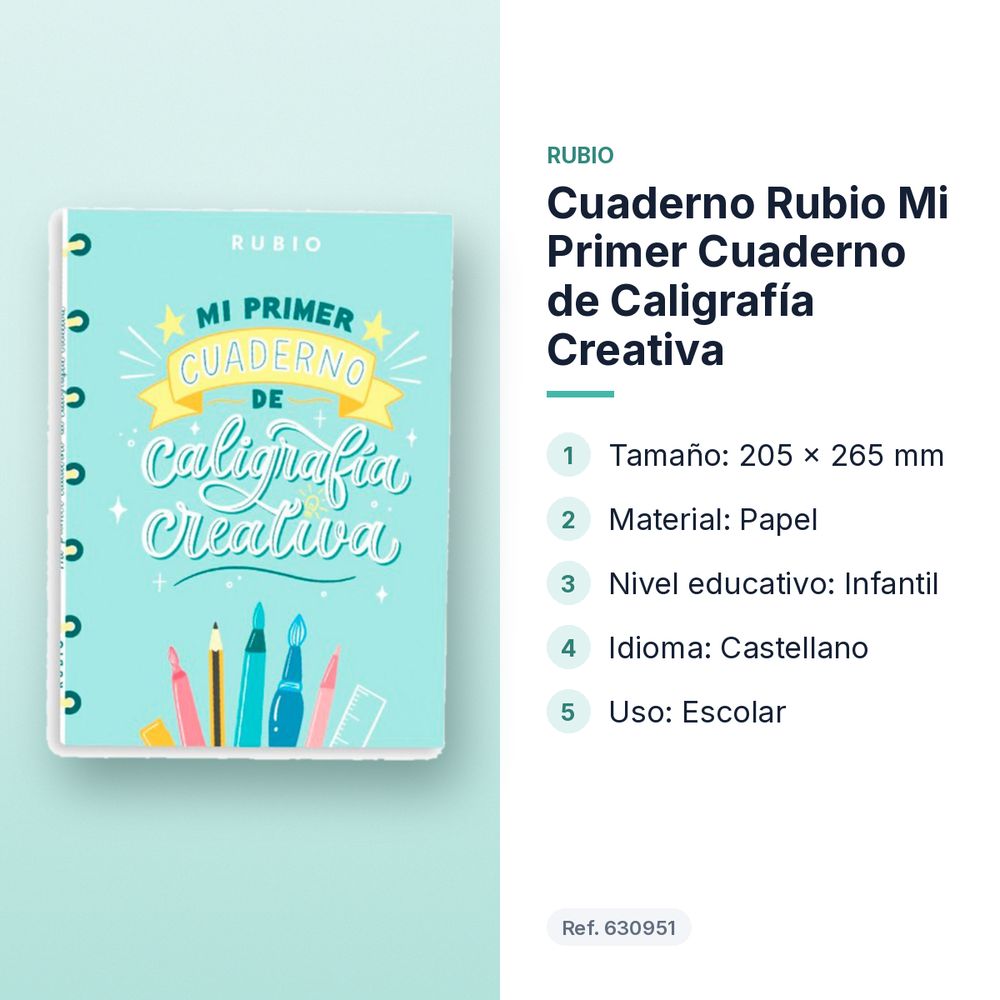CUADERNO RUBIO MI PRIMER CUADERNO DE CALIGRAFÍA CREATIVA - características principales