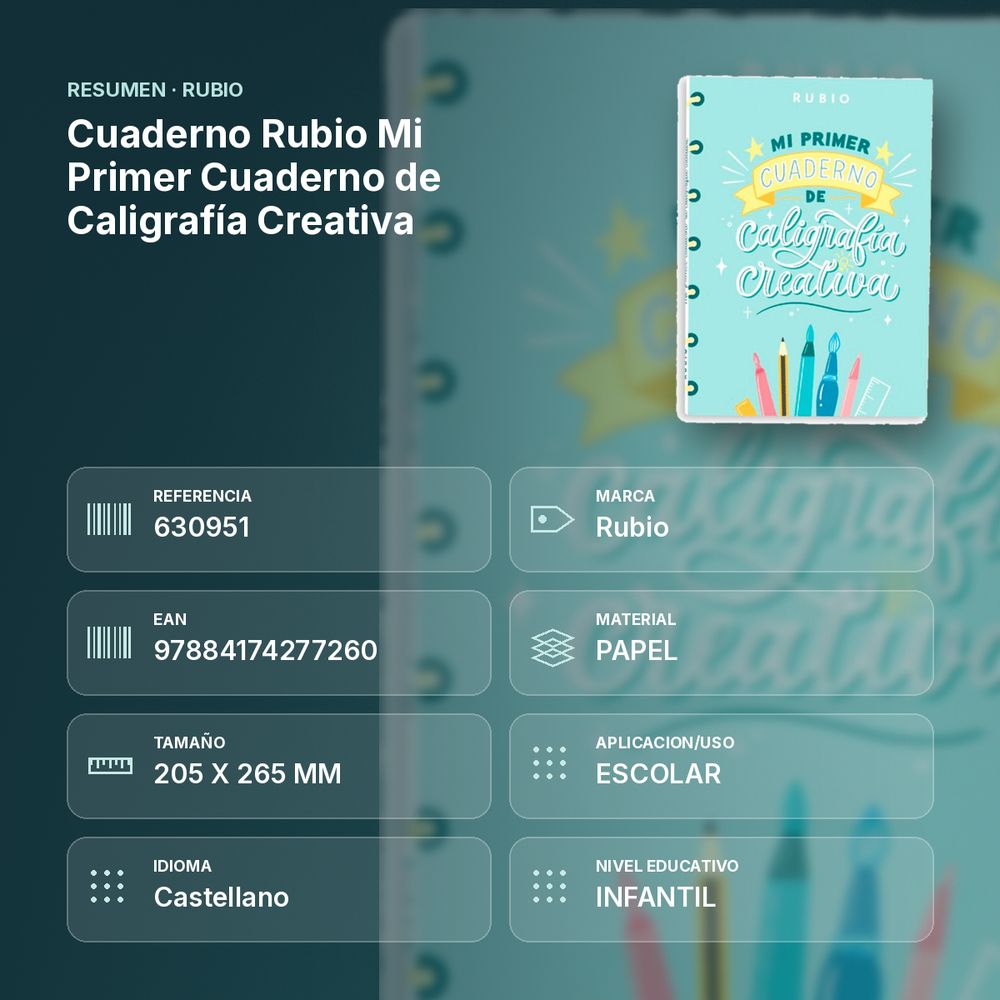 CUADERNO RUBIO MI PRIMER CUADERNO DE CALIGRAFÍA CREATIVA - resumen de atributos