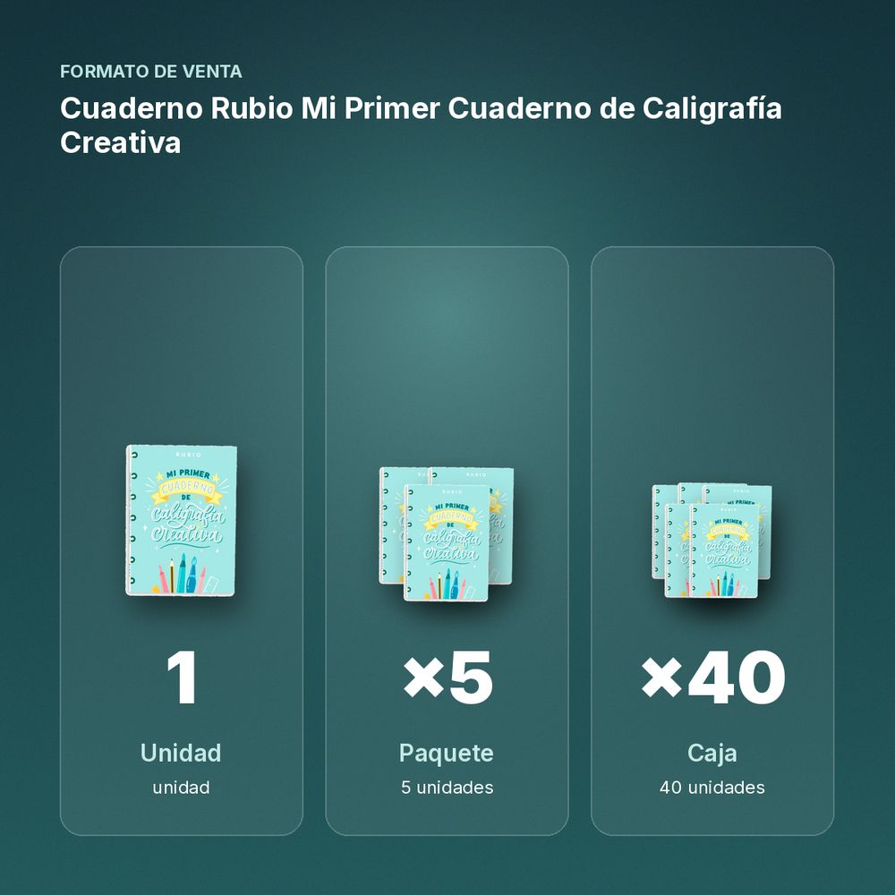 CUADERNO RUBIO MI PRIMER CUADERNO DE CALIGRAFÍA CREATIVA - formato de venta: paquete de 5, caja de 40
