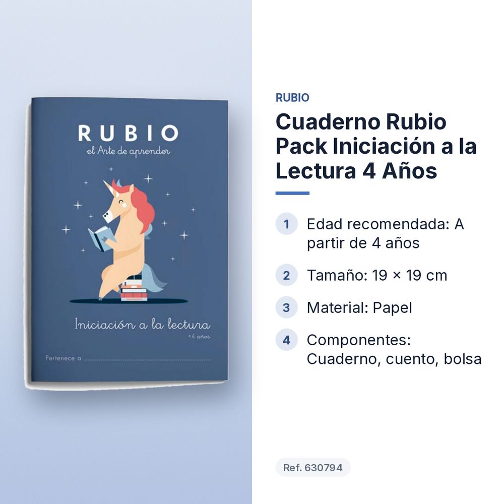 CUADERNO RUBIO PACK INICIACIÓN A LA LECTURA 4 AÑOS - características principales