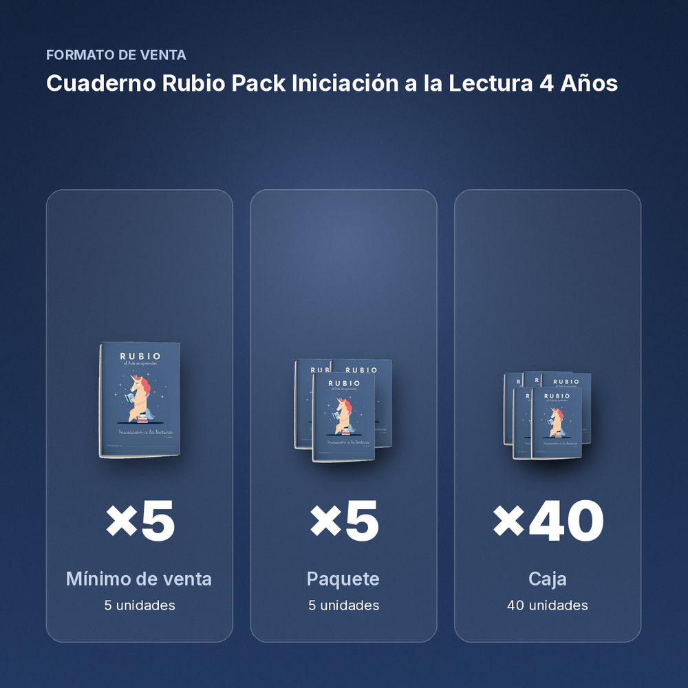 CUADERNO RUBIO PACK INICIACIÓN A LA LECTURA 4 AÑOS - formato de venta: paquete de 5, caja de 40