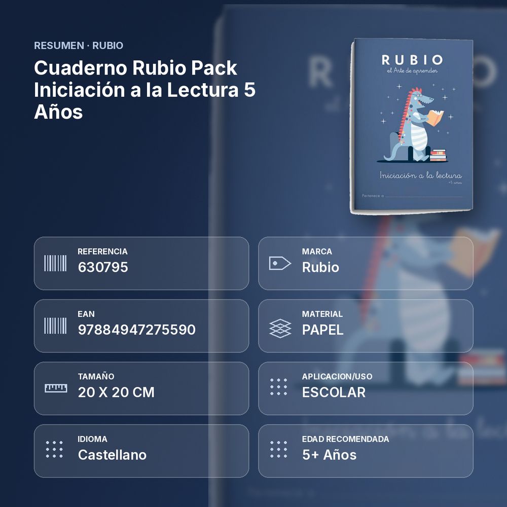 CUADERNO RUBIO PACK INICIACIÓN A LA LECTURA 5 AÑOS - resumen de atributos