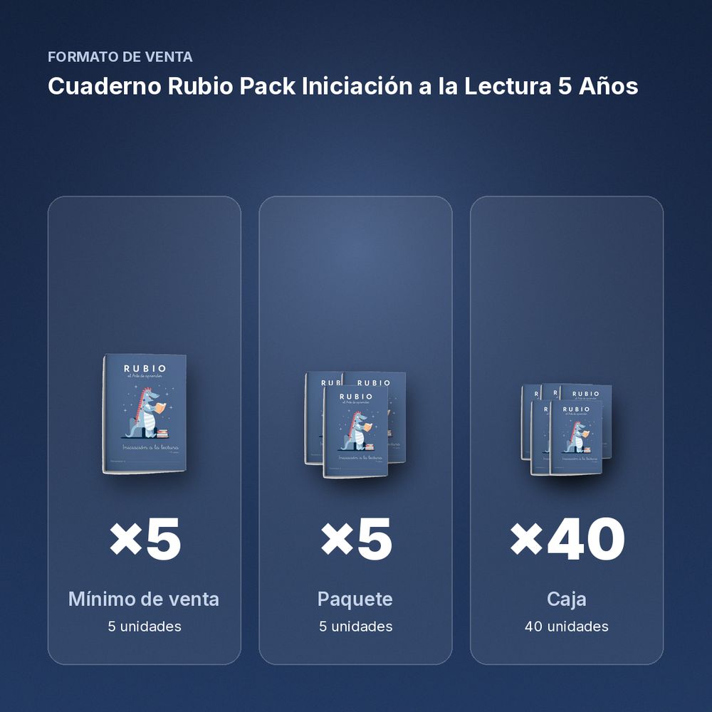 CUADERNO RUBIO PACK INICIACIÓN A LA LECTURA 5 AÑOS - formato de venta: paquete de 5, caja de 40
