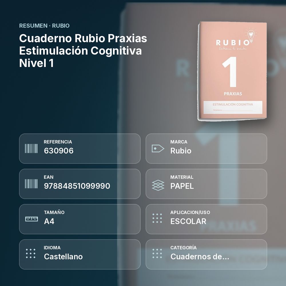CUADERNO RUBIO PRAXIAS ESTIMULACIÓN COGNITIVA NIVEL 1 - resumen de atributos