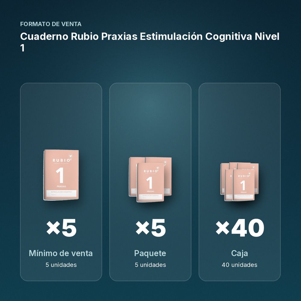 CUADERNO RUBIO PRAXIAS ESTIMULACIÓN COGNITIVA NIVEL 1 - formato de venta: paquete de 5, caja de 40