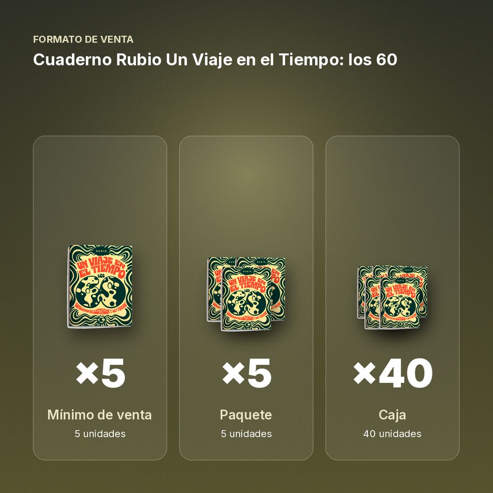 CUADERNO RUBIO UN VIAJE EN EL TIEMPO: LOS 60 - formato de venta: paquete de 5, caja de 40