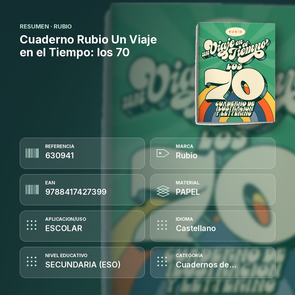 CUADERNO RUBIO UN VIAJE EN EL TIEMPO: LOS 70 - resumen de atributos