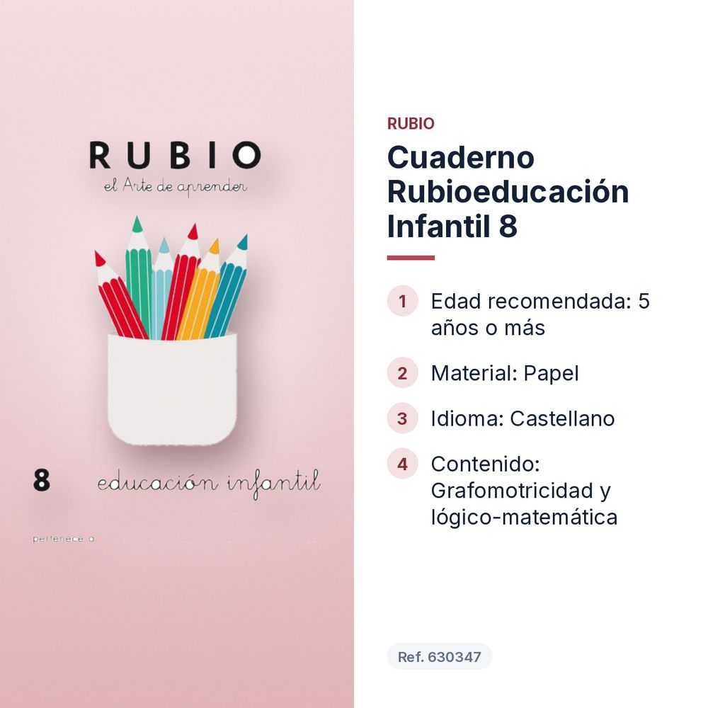 CUADERNO RUBIOEDUCACIÓN INFANTIL 8  - características principales