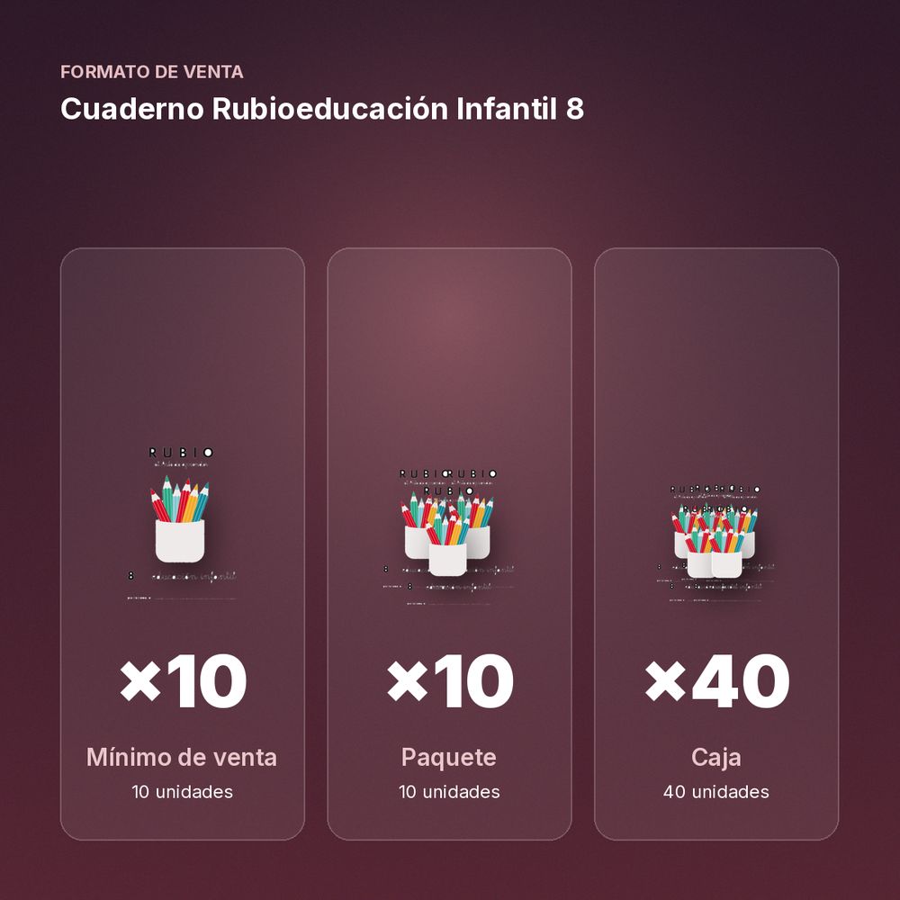 CUADERNO RUBIOEDUCACIÓN INFANTIL 8  - formato de venta: paquete de 10, caja de 40