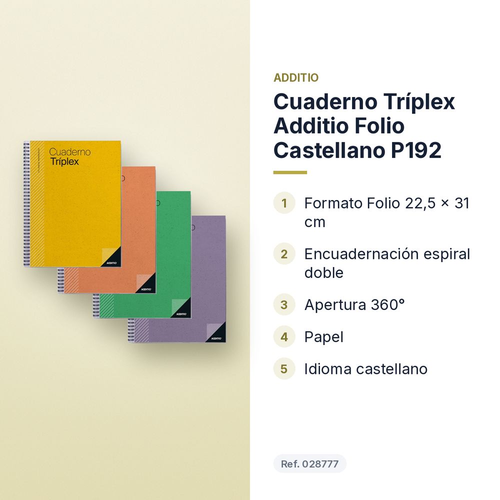 CUADERNO TRÍPLEX ADDITIO FOLIO CASTELLANO P192 - características principales