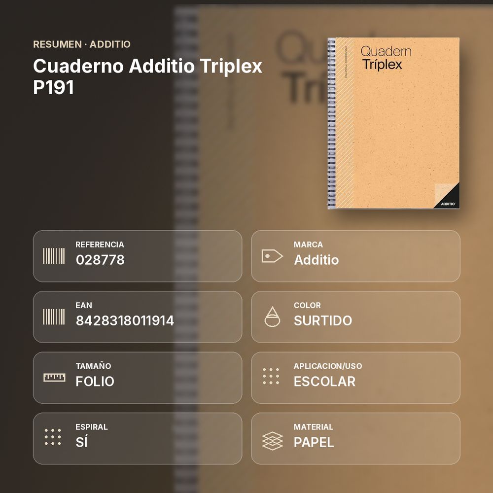 CUADERNO ADDITIO TRIPLEX P191 - resumen de atributos