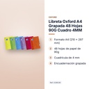 LIBRETA OXFORD A4 GRAPADA 48 HOJAS 90G CUADRO 4MM - características principales