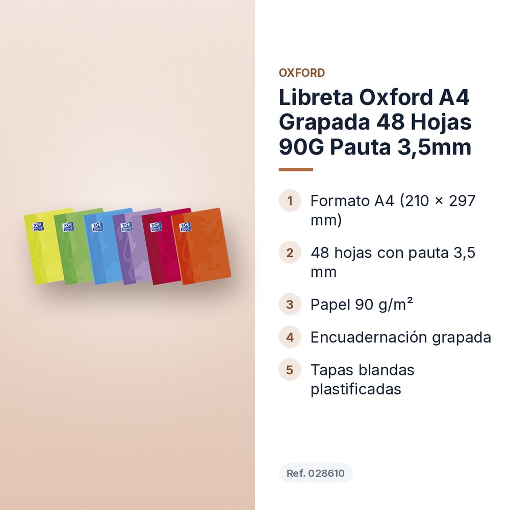  LIBRETA OXFORD A4 GRAPADA 48 HOJAS 90G PAUTA 3,5MM - características principales