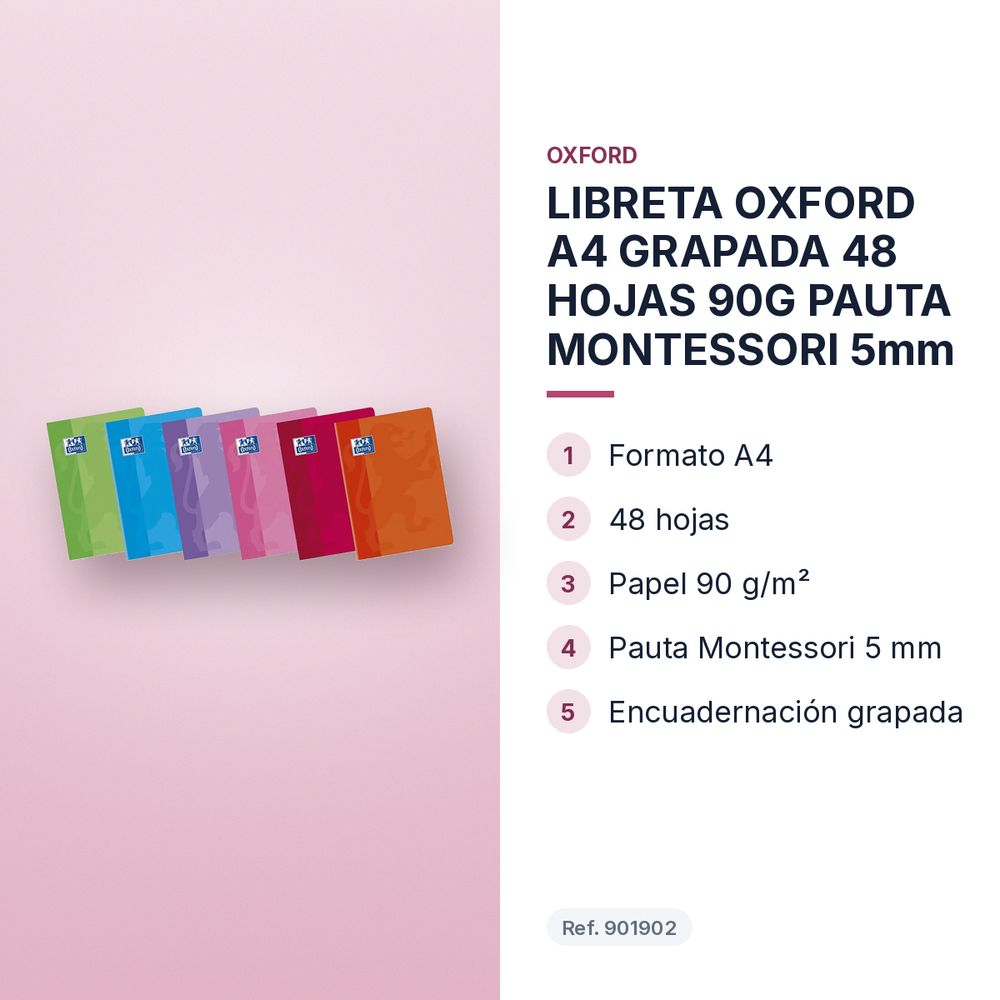 LIBRETA OXFORD A4 GRAPADA 48 HOJAS 90G PAUTA MONTESSORI 5mm - características principales