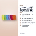 LIBRETA OXFORD A5 GRAPADA 48 HOJAS 90G CUADRO 4MM - características principales