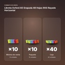 LIBRETA OXFORD A5 GRAPADA 48 HOJAS 90G RAYADO HORIZONTAL - formato de venta: paquete de 10, caja de 40, palé de 3600