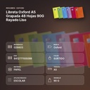 LIBRETA OXFORD A5 GRAPADA 48 HOJAS 90G RAYADO LISO - resumen de atributos