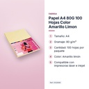 PAPEL A4 80G 100 HOJAS COLOR AMARILLO LIMON - características principales