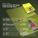 PAPEL A4 80G 100 HOJAS COLOR AMARILLO NEON - resumen de atributos
