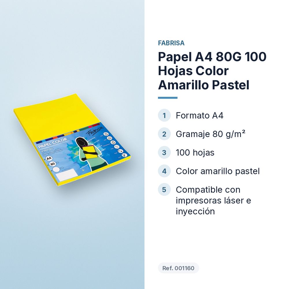 PAPEL A4 80G 100 HOJAS COLOR AMARILLO PASTEL - características principales