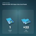 PAPEL A4 80G 100 HOJAS COLOR AZUL PASTEL - formato de venta: caja de 22