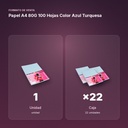 PAPEL A4 80G 100 HOJAS COLOR AZUL TURQUESA - formato de venta: caja de 22