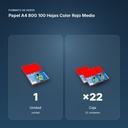 PAPEL A4 80G 100 HOJAS COLOR ROJO MEDIO - formato de venta: caja de 22