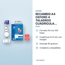 RECAMBIO A4 OXFORD 4 TALADROS CUADRÍCULA 4x4MM 90 GRAMOS 100 HOJAS - características principales