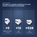 RECAMBIO A4 OXFORD CUADRÍCULA 5x5 200 HOJAS 4 TALADROS 10 COLOLORES   - formato de venta: caja de 12, palé de 528