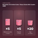 RECAMBIO A4 OXFORD COLOR 1 ROSA CHICLE 90G CUADRO 5MM - formato de venta: paquete de 5, caja de 20, palé de 1200