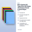 BLOC ESPIRAL A5 TAPA DURA 80 HOJAS 70 GRAMOS PAUTA 2,5MM RAYLU - características principales
