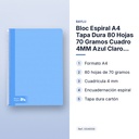 BLOC ESPIRAL A4 TAPA DURA 80 HOJAS 70 GRAMOS CUADRO 4MM AZUL CLARO RAYLU - características principales