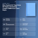 BLOC ESPIRAL A4 TAPA DURA 80 HOJAS 70 GRAMOS CUADRO 4MM AZUL CLARO RAYLU - resumen de atributos
