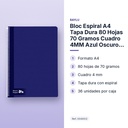 BLOC ESPIRAL A4 TAPA DURA 80 HOJAS 70 GRAMOS CUADRO 4MM AZUL OSCURO RAYLU - características principales