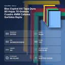 BLOC ESPIRAL A4 TAPA DURA 80 HOJAS 70 GRAMOS CUADRO 4MM COLORES SURTIDOS RAYLU - resumen de atributos