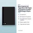 BLOC ESPIRAL A4 TAPA DURA 80 HOJAS 70 GRAMOS CUADRO 4MM NEGRO RAYLU - características principales