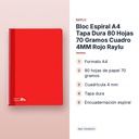 BLOC ESPIRAL A4 TAPA DURA 80 HOJAS 70 GRAMOS CUADRO 4MM ROJO RAYLU - características principales