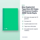 BLOC ESPIRAL A4 TAPA DURA 80 HOJAS 70 GRAMOS CUADRO 4MM VERDE RAYLU - características principales